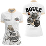 Polo Pétanque Homme Femme - I Love Boules Blanc Beige - Polo Zippé Femme