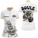 Polo Pétanque Homme Femme - I Love Boules Blanc Beige - Polo Zippé Femme