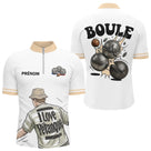 Polo Pétanque Homme Femme - I Love Boules Blanc Beige - Polo Zippé Homme