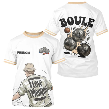 Polo Pétanque Homme Femme - I Love Boules Blanc Beige - T-Shirt Homme