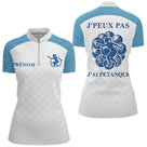 Polo Pétanque Homme Femme - J'Ai Boules Bleu & Blanc Personnalisé - Polo Zippé Femme