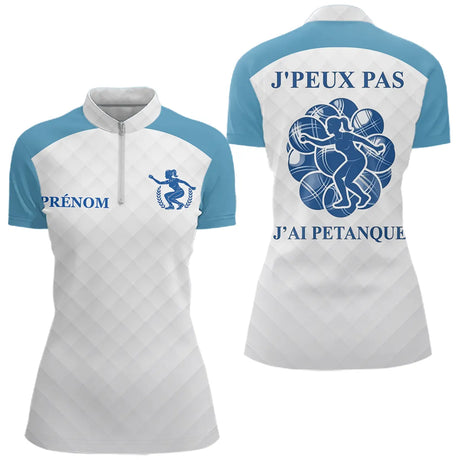 Polo Pétanque Homme Femme - J'Ai Boules Bleu & Blanc Personnalisé - Polo Zippé Femme