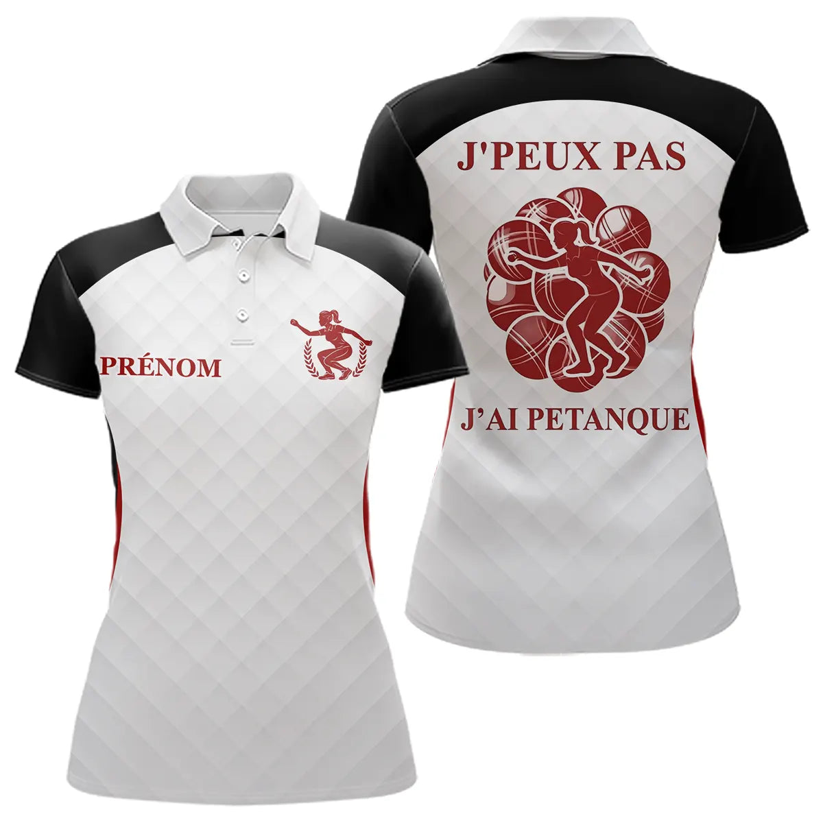 Polo Pétanque Homme Femme - J'Ai Boules Noir & Blanc Personnalisé - Polo Femme