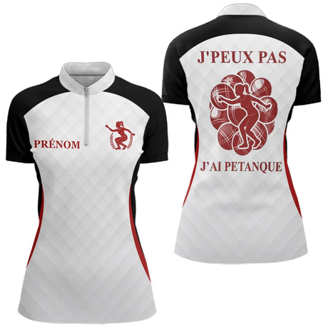 Polo Pétanque Homme Femme - J'Ai Boules Noir & Blanc Personnalisé - Polo Zippé Femme