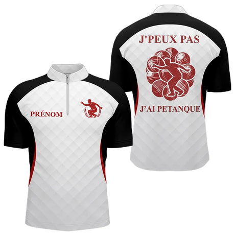 Polo Pétanque Homme Femme - J'Ai Boules Noir & Blanc Personnalisé - Polo Zippé Homme
