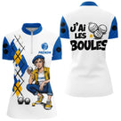 Polo Pétanque Homme Femme - J'ai les Boules Bleu Blanc - Polo Zippé Femme