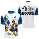 Polo Pétanque Homme Femme - J'ai les Boules Bleu Blanc - Polo Zippé Homme