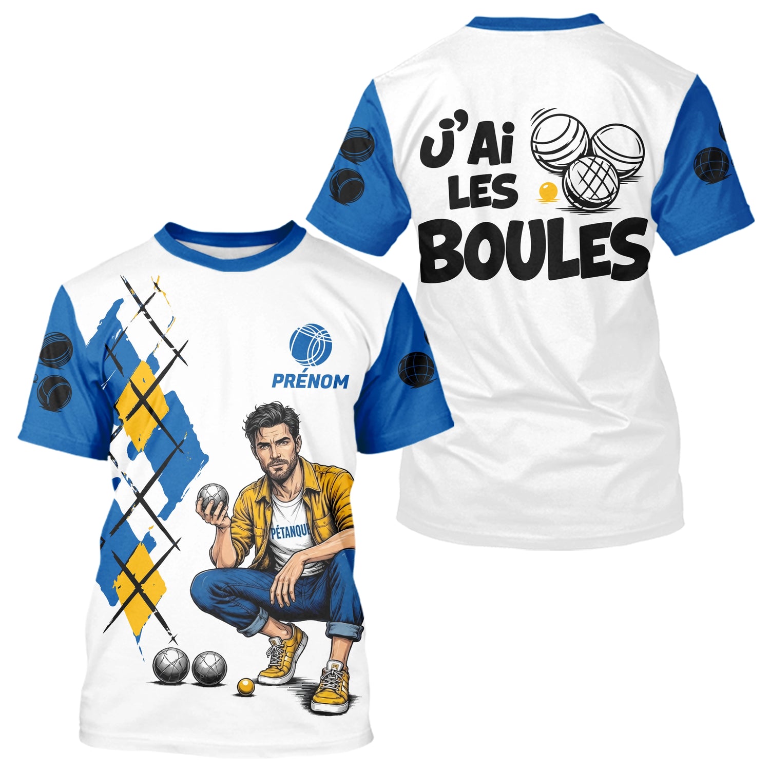 Polo Pétanque Homme Femme - J'ai les Boules Bleu Blanc - T-Shirt Homme