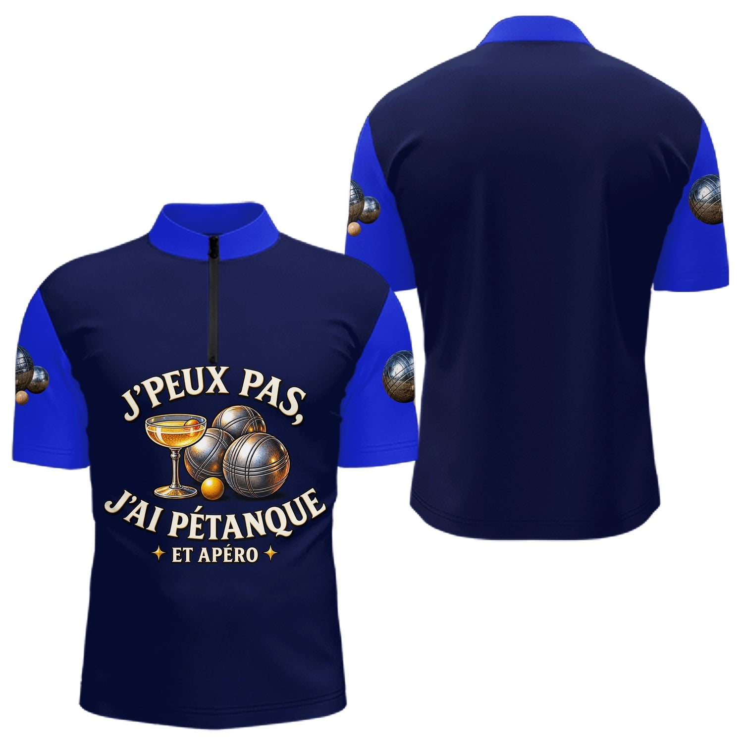 Polo Pétanque Homme Femme - J'peux Pas J'ai Apéro - Polo Zippé Homme