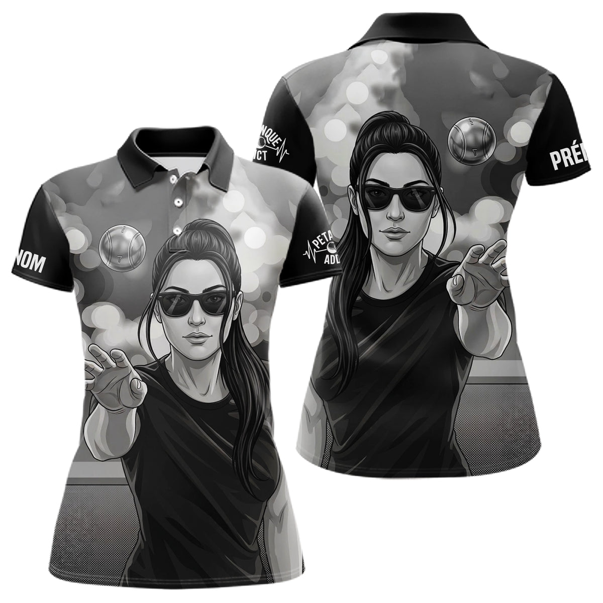Polo Pétanque Homme Femme - Passion Boulistes Noir & Blanc - Polo Femme