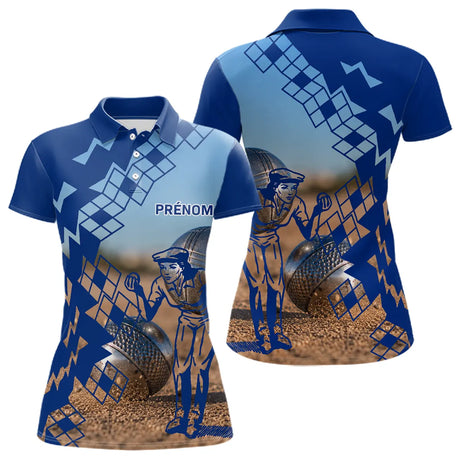 Polo Pétanque Homme Femme - Personnalisé Bleu & Bronze - Polo Femme