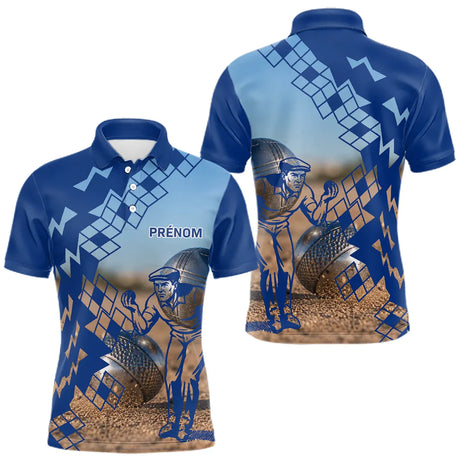 Polo Pétanque Homme Femme - Personnalisé Bleu & Bronze - Polo Homme