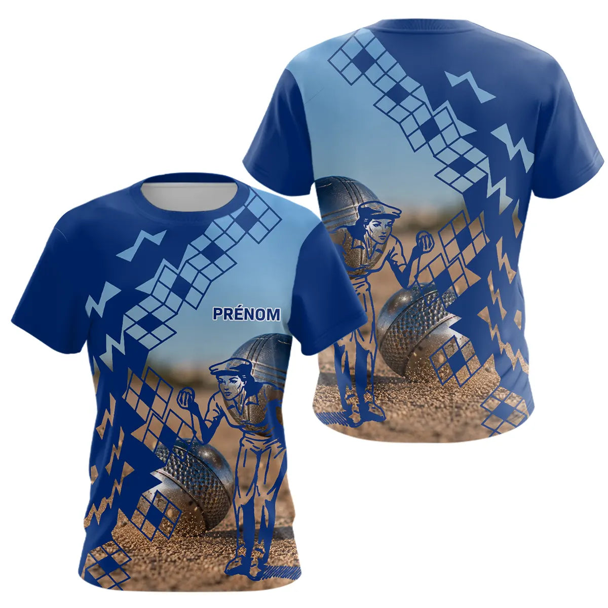 Polo Pétanque Homme Femme - Personnalisé Bleu & Bronze - T-Shirt Femme