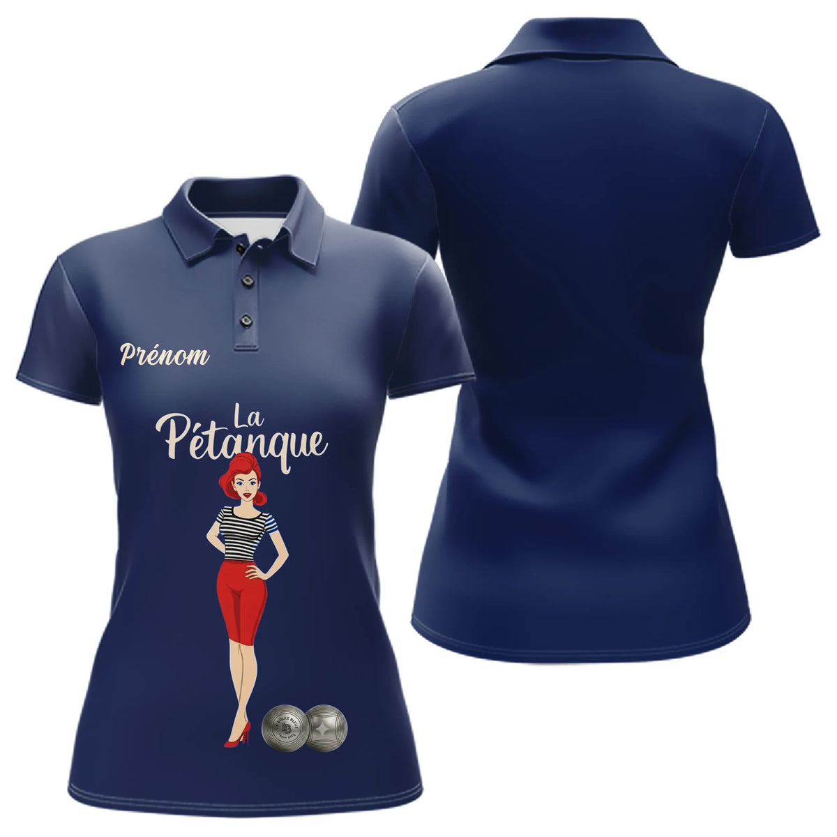 Polo Pétanque Homme Femme - Personnalisé Boulodrome Bleu Marine - Polo Femme