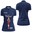 Polo Pétanque Homme Femme - Personnalisé Boulodrome Bleu Marine - Polo Zippé Femme
