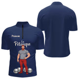 Polo Pétanque Homme Femme - Personnalisé Boulodrome Bleu Marine - Polo Zippé Homme