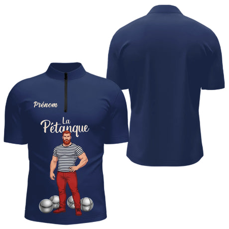 Polo Pétanque Homme Femme - Personnalisé Boulodrome Bleu Marine - Polo Zippé Homme