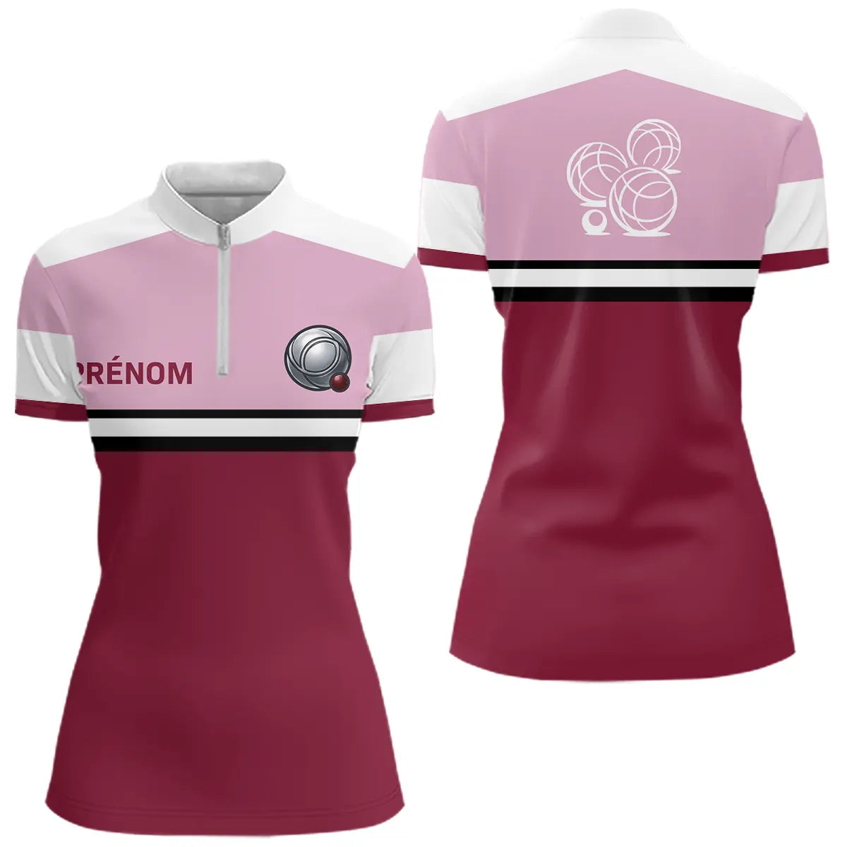 Polo Pétanque Homme Femme - Rouge Rose Personnalisé - Polo Zippé Femme