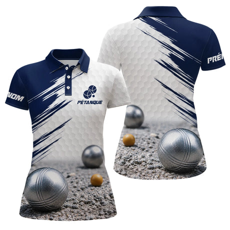 Polo Pétanque Homme Femme - Style Bleu & Blanc Hexagonal- Polo Femme