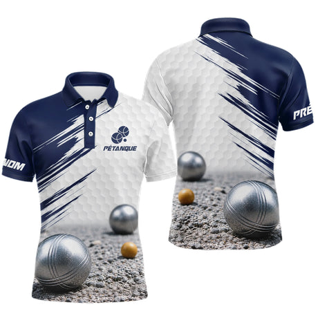 Polo Pétanque Homme Femme - Style Bleu & Blanc Hexagonal- Polo Homme