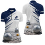 Polo Pétanque Homme Femme - Style Bleu & Blanc Hexagonal - Polo Zippé Femme