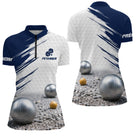 Polo Pétanque Homme Femme - Style Bleu & Blanc Hexagonal - Polo Zippé Femme