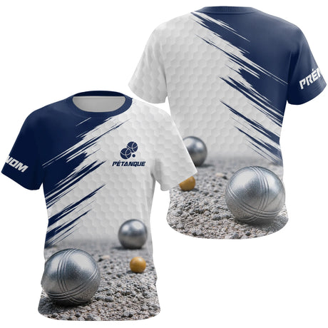 Polo Pétanque Homme Femme - Style Bleu & Blanc Hexagonal - T-Shirt Femme