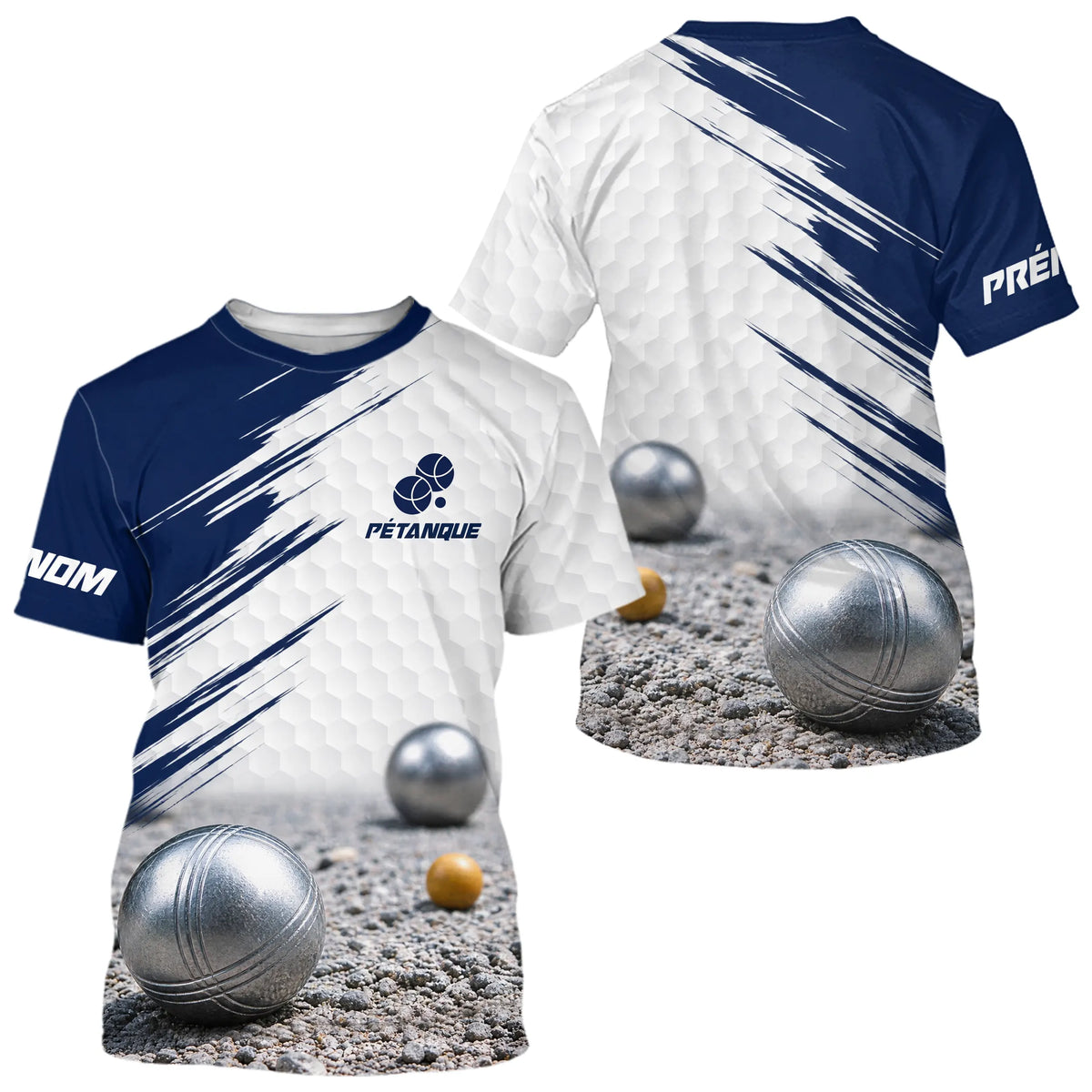 Polo Pétanque Homme Femme - Style Bleu & Blanc Hexagonal - T-Shirt Homme