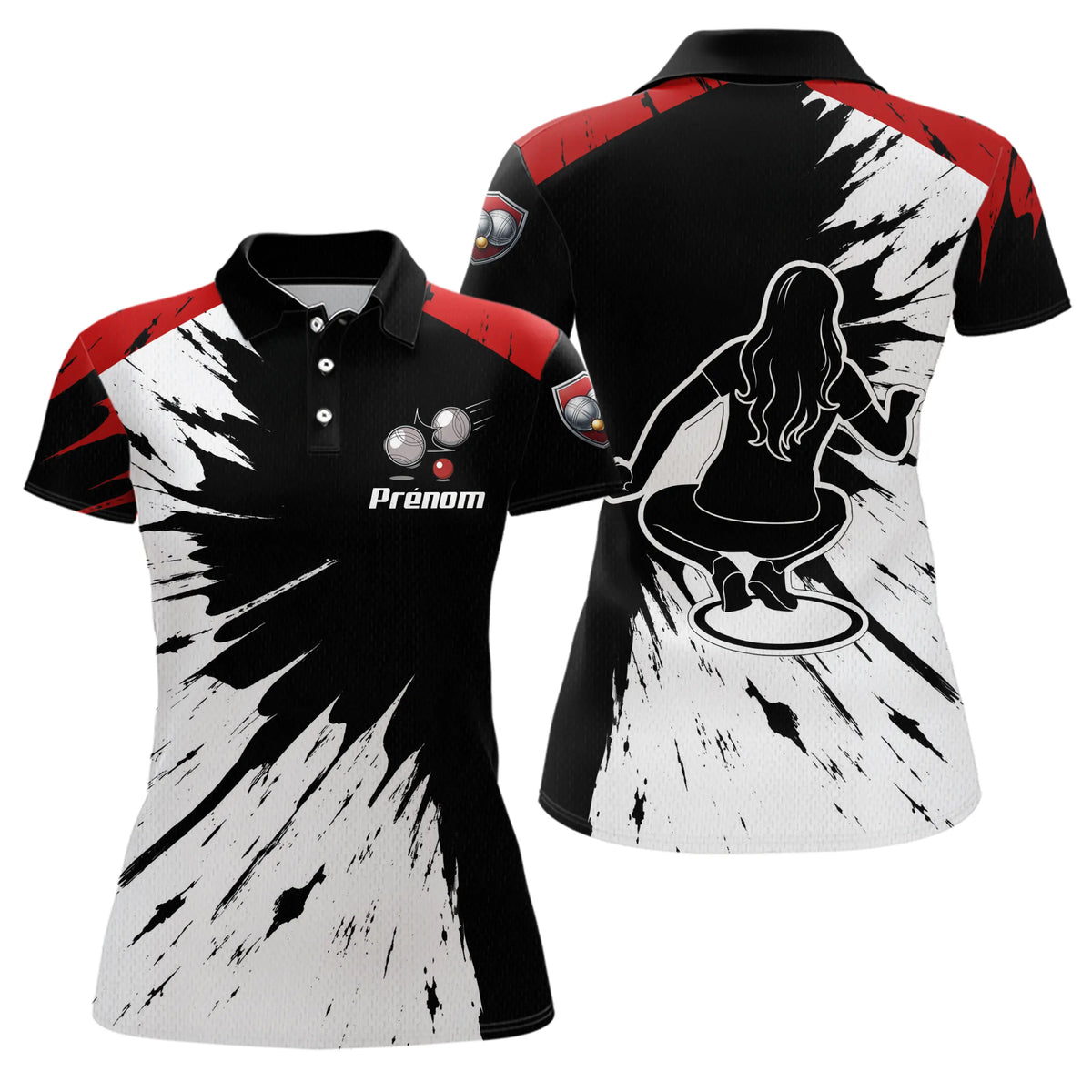 Polo Pétanque Homme Femme - Style Dynamique Rouge Noir - Polo Femme