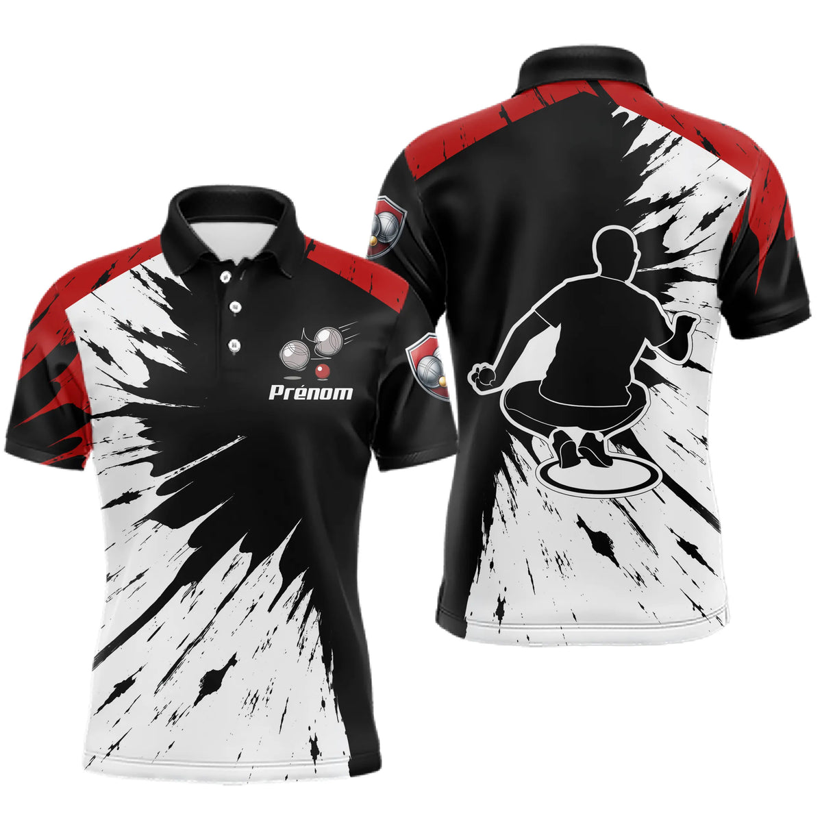 Polo Pétanque Homme Femme - Style Dynamique Rouge Noir - Polo Homme
