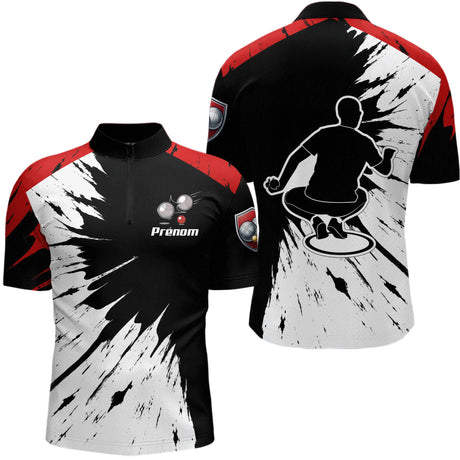 Polo Pétanque Homme Femme - Style Dynamique Rouge Noir - Polo Zippé Homme
