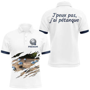 Polo Pétanque Homme Femme - Style J'peux pas Blanc & Bleu - Polo Homme