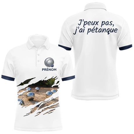 Polo Pétanque Homme Femme - Style J'peux pas Blanc & Bleu - Polo Homme