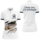 Polo Pétanque Homme Femme - Style J'peux pas Blanc & Bleu - Polo Zippé Femme