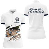 Polo Pétanque Homme Femme - Style J'peux pas Blanc & Bleu - Polo Zippé Femme