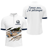Polo Pétanque Homme Femme - Style J'peux pas Blanc & Bleu - Polo Zippé Homme