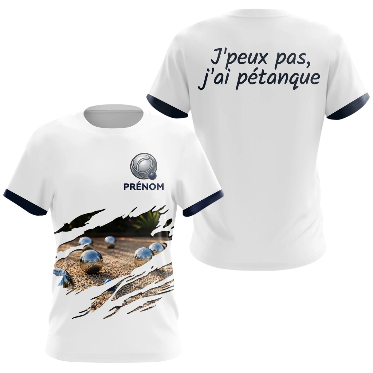 Polo Pétanque Homme Femme - Style J'peux pas Blanc & Bleu - T-Shirt Femme