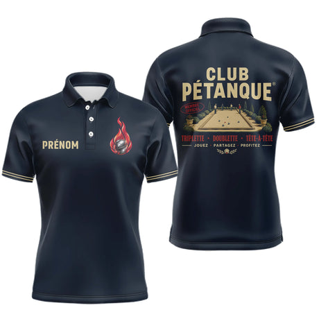 Polo Pétanque Homme Femme - Triplette & Doublette Bleu Marine - Polo Homme