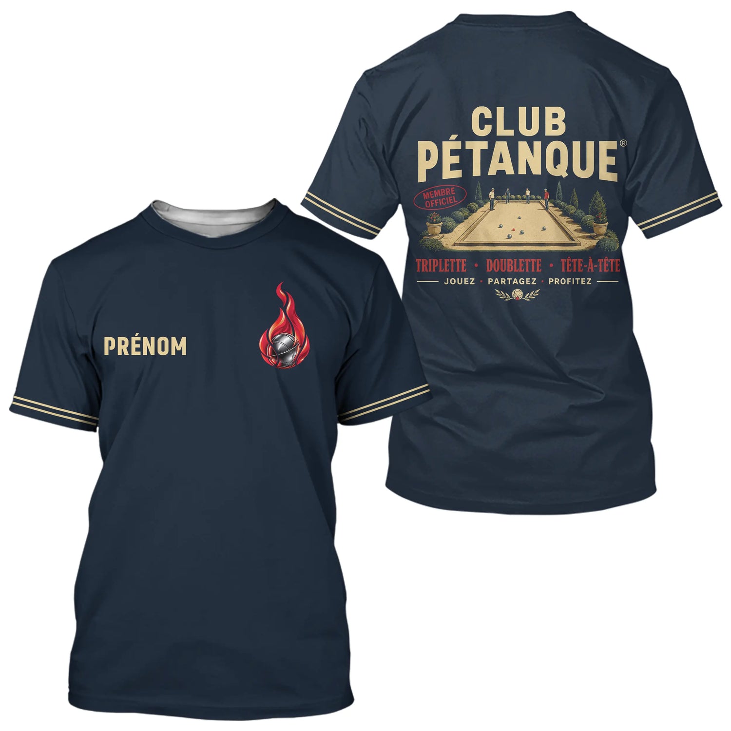 Polo Pétanque Homme Femme - Triplette & Doublette Bleu Marine - T-Shirt Homme
