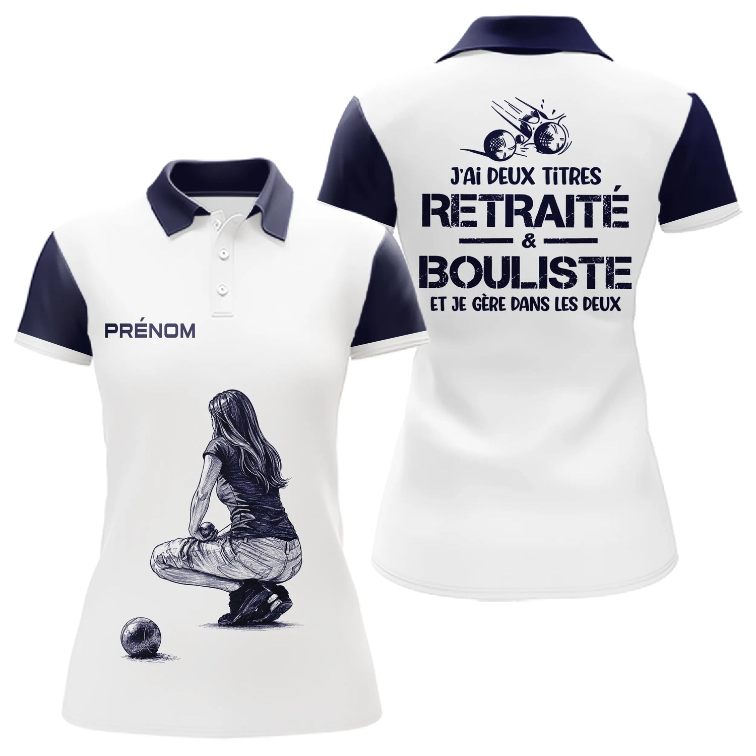 Polo Pétanque Homme Femme Blanc - Retraité & Bouliste - Polo Femme