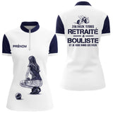 Polo Pétanque Homme Femme Blanc - Retraité & Bouliste - Polo Zippé Femme