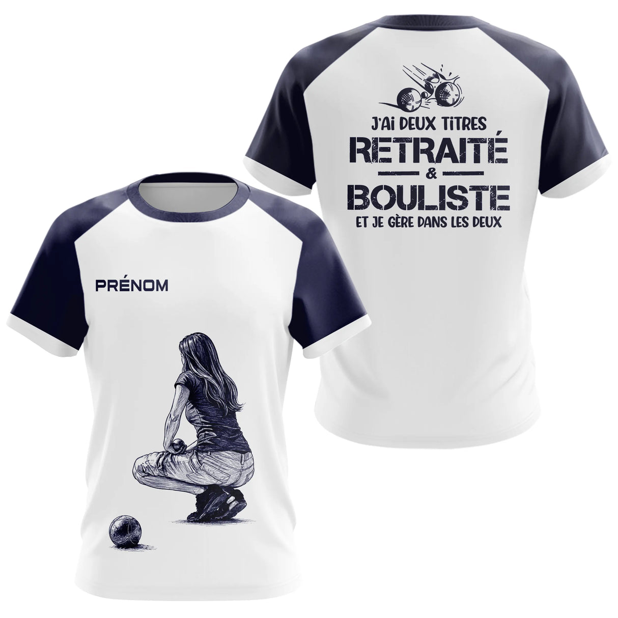Polo Pétanque Homme Femme Blanc - Retraité & Bouliste - T-Shirt Femme