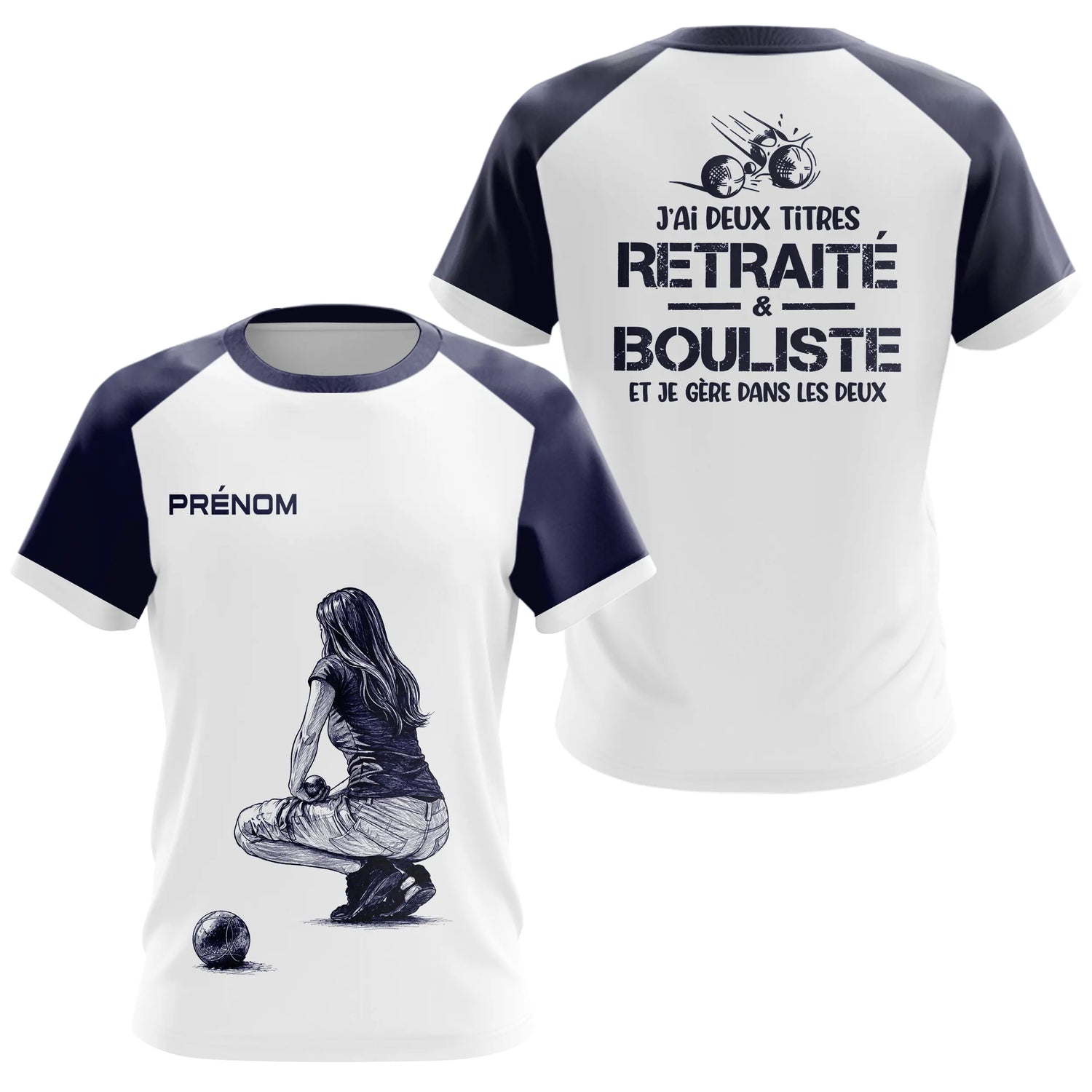 Polo Pétanque Homme Femme Blanc - Retraité & Bouliste - T-Shirt Femme