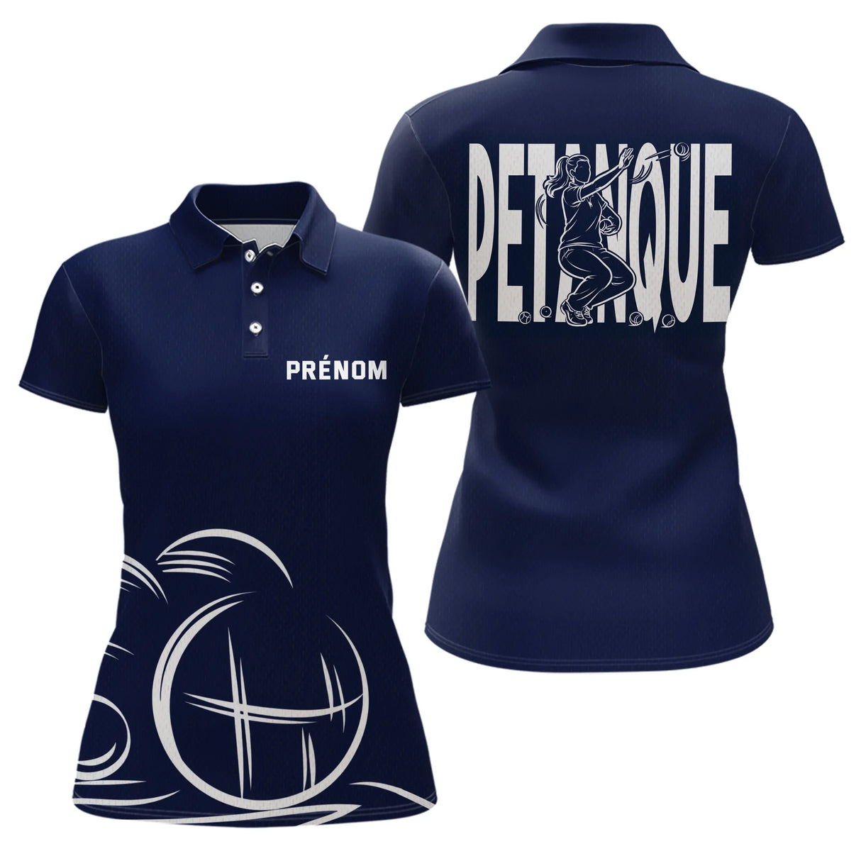 Polo Pétanque Homme Femme Bleu- Personnalisé Prénom - Polo Femme