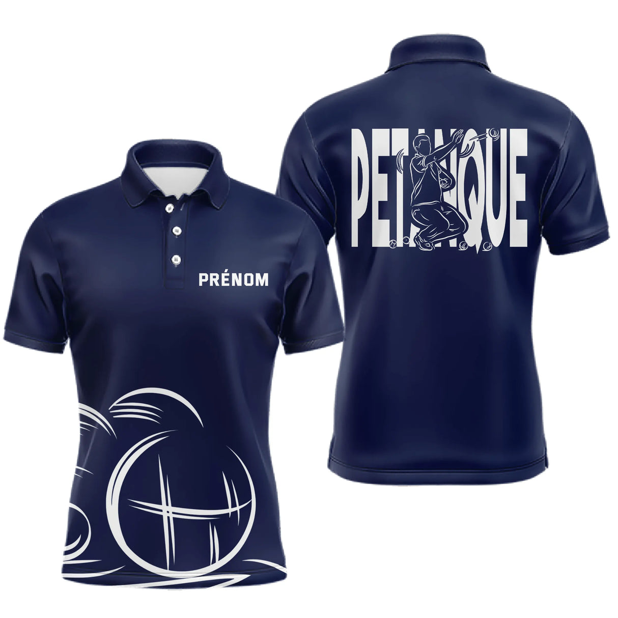 Polo Pétanque Homme Femme Bleu- Personnalisé Prénom - Polo Homme