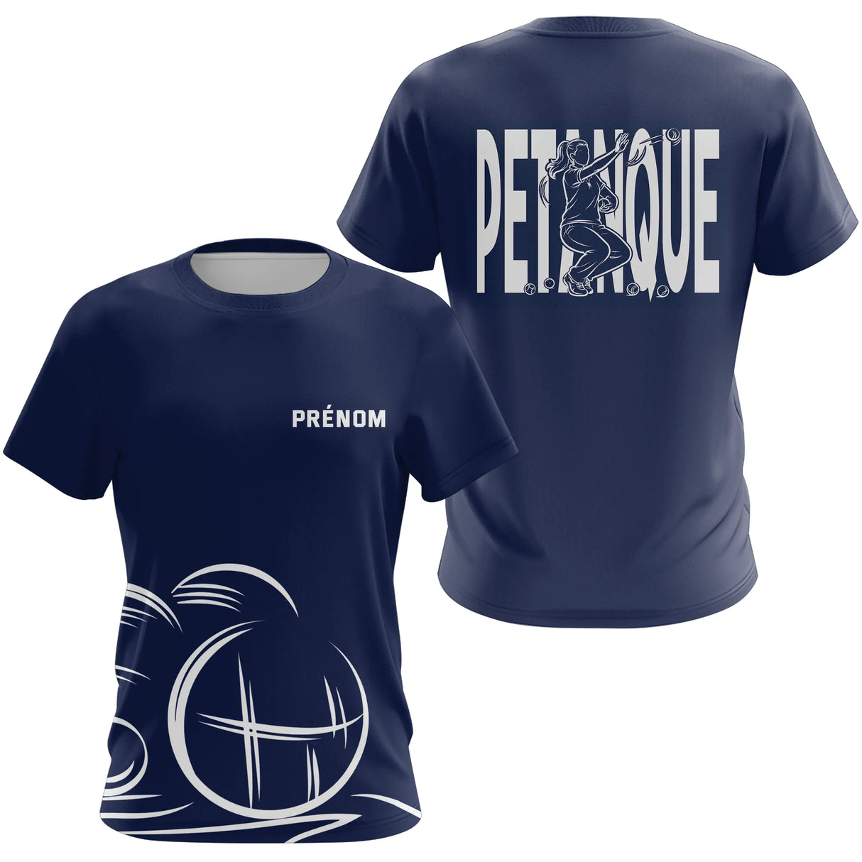 Polo Pétanque Homme Femme Bleu- Personnalisé Prénom - T-Shirt Femme