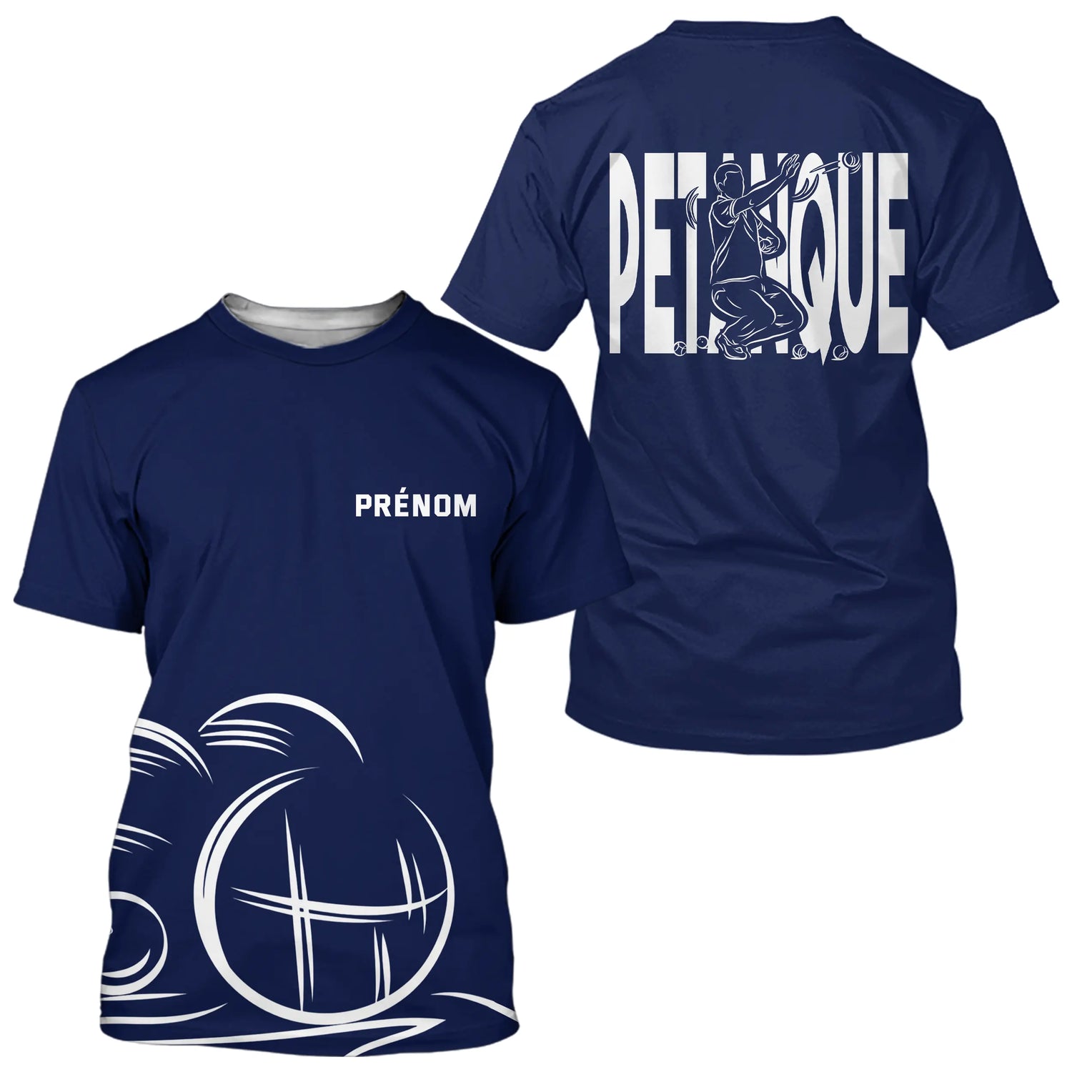 Polo Pétanque Homme Femme Bleu- Personnalisé Prénom - T-Shirt Homme