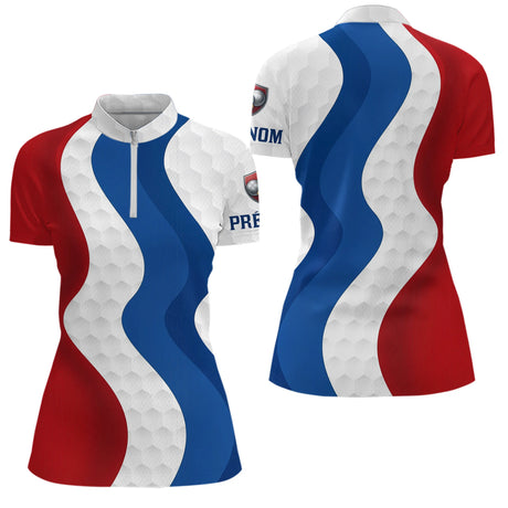 Polo Pétanque Homme Femme Bleu Blanc Rouge - Bouliste Tricolore - Polo Zippé Femme