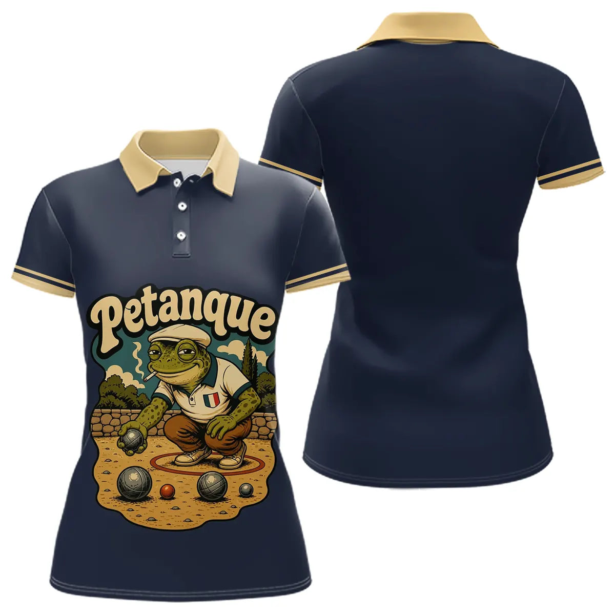 Polo Pétanque Homme Femme Bleu – Grenouille Vintage & Humour - Polo Femme
