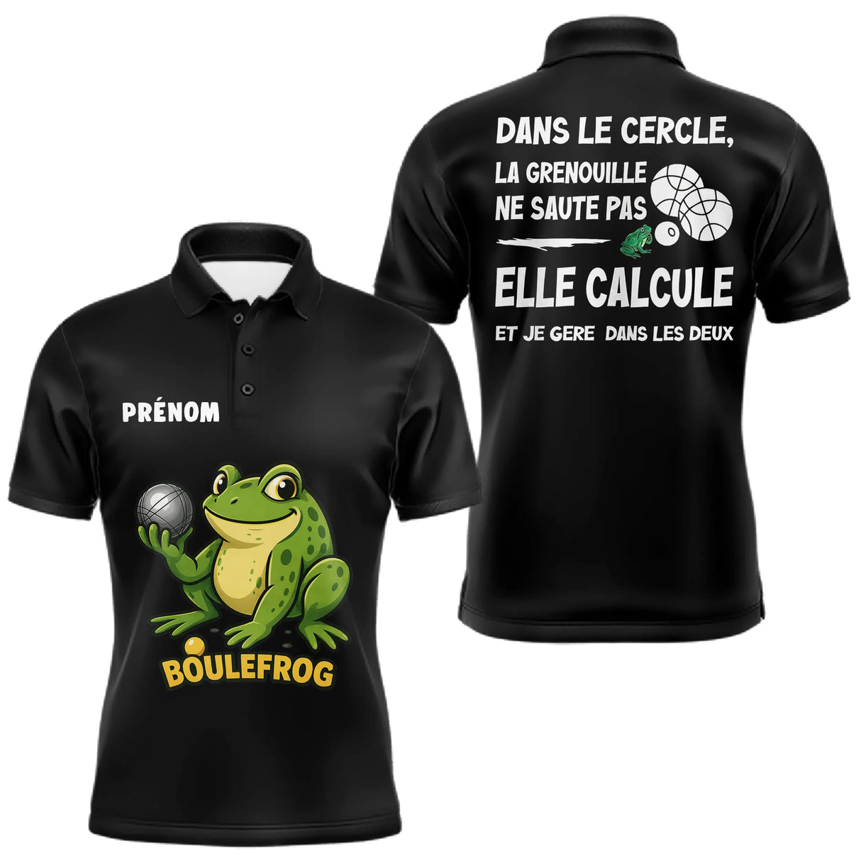 Polo Pétanque Homme Femme Boulefrog - Humour Grenouille Noir - Polo Homme